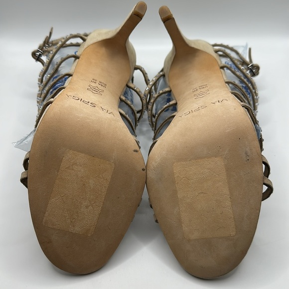 VIA SPIGA Beige Suede Rhinestone Multi-Strap Ankle Sandal - Picture 7 of 8